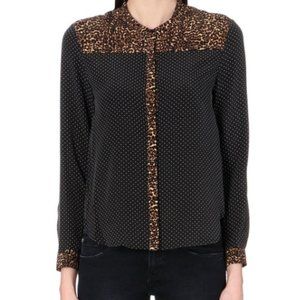 The Kooples Polka Dot Leopard Print Blouse Silk